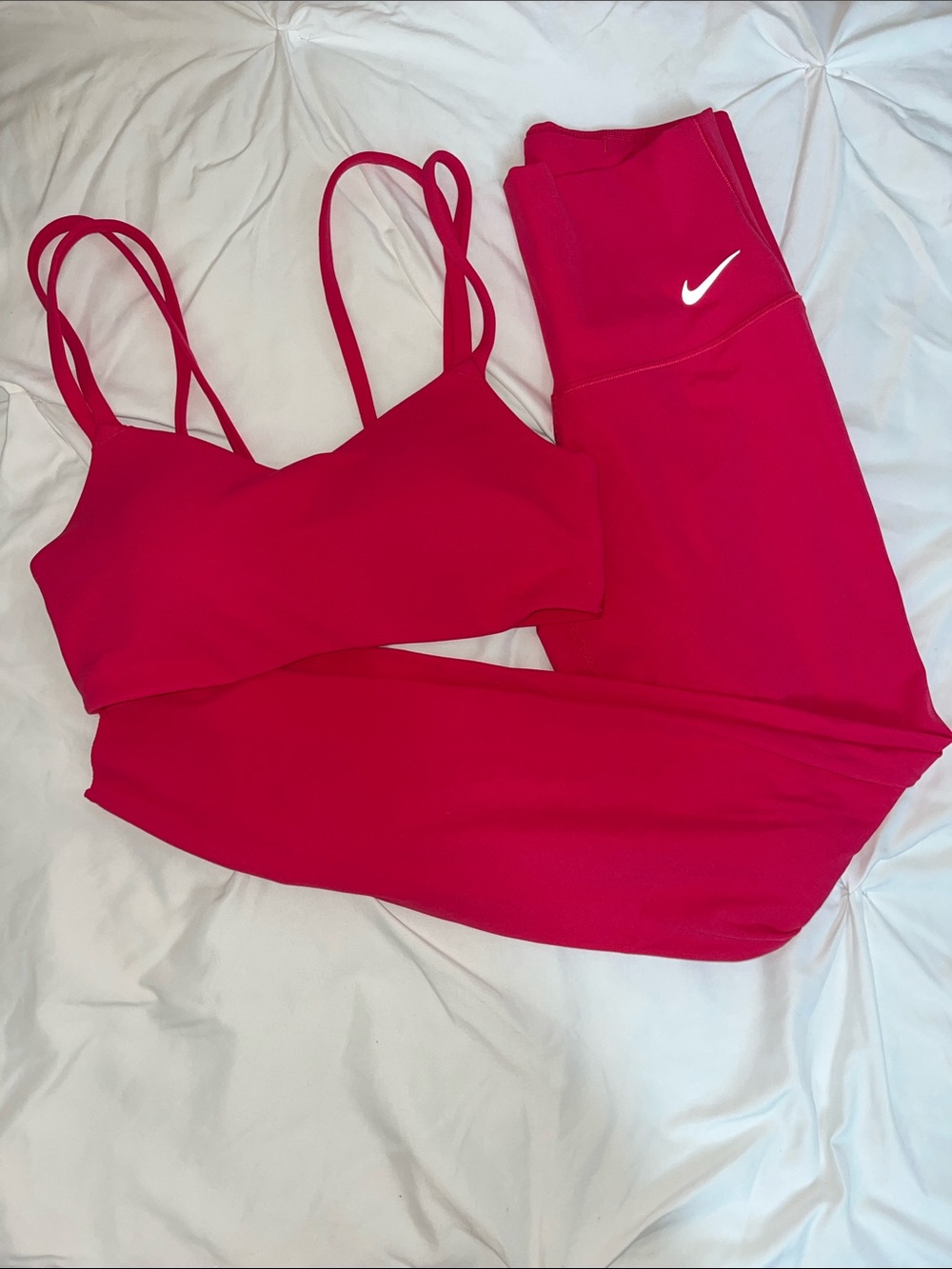 Nike Bright Pink Strappy Sports Bra and Leggings Set
